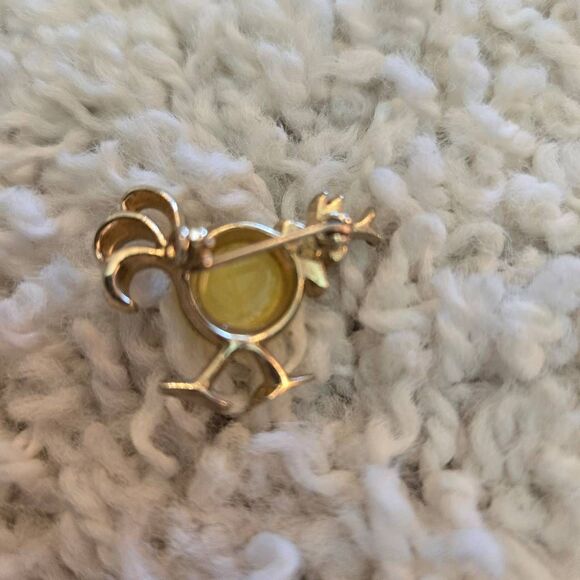 Vintage Walking Bird Pin Gold Yellow Stone Body Blue Rhinestone Brooch - Picture 4 of 5